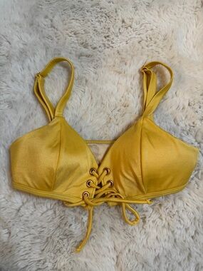 Dainty Yellow Lace-Up Satin Bikini Top by L.A. Hearts size XS women’s